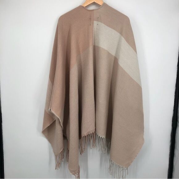 Soia & Kyo Mirel Woven Scarfigan Pink Beige Colorblock Fringe One Size Cozy Warm - Picture 9 of 13